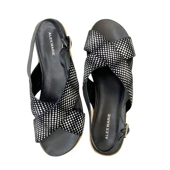 Alex Marie Wedge Sandals Size 9.5 Women Navy White Casual Slip On Sling Back Sho - Picture 8 of 8